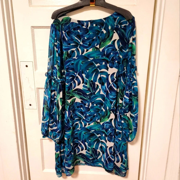 -Chloe oliver blue floral dress balloon sleeves brunch mature sz xl - Picture 1 of 7